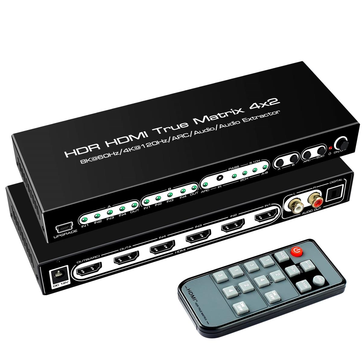 【安定版】8K HDMIマトリックス 4入力2出力 HDMI 2.1 4K@120Hz切替器 音声分離器 (光デジタル・L/Rオーディオ分離) ARC付きHDR10 HDCP2.3 ドルビー?ビジョン?アトモス リモコン操作可能 avedio links
