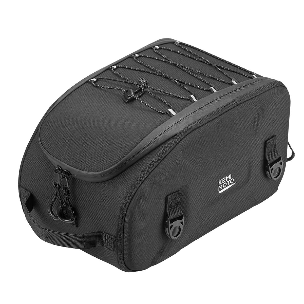 シートバッグ 13L EVAハードシェル構造 バイク シートバッグ 防水機能 レインカバー付属 ハイビジョンオレンジ内裏 固定ベルト付き 取り付け簡単 KM-1809 ブラック KEMIMOTO