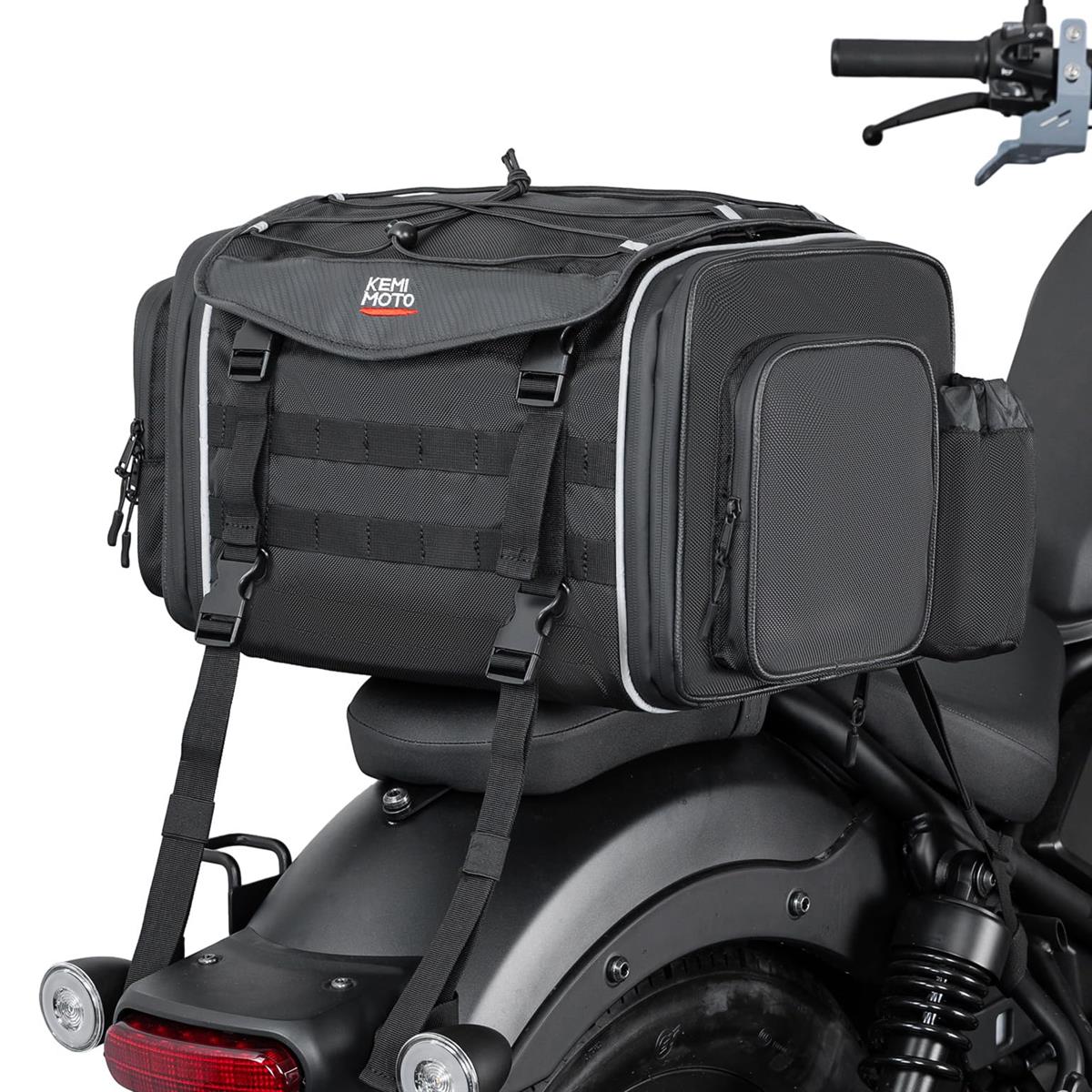 シートバッグ 拡張機能あり 25-30L ツーリングバッグ レインカバー付き