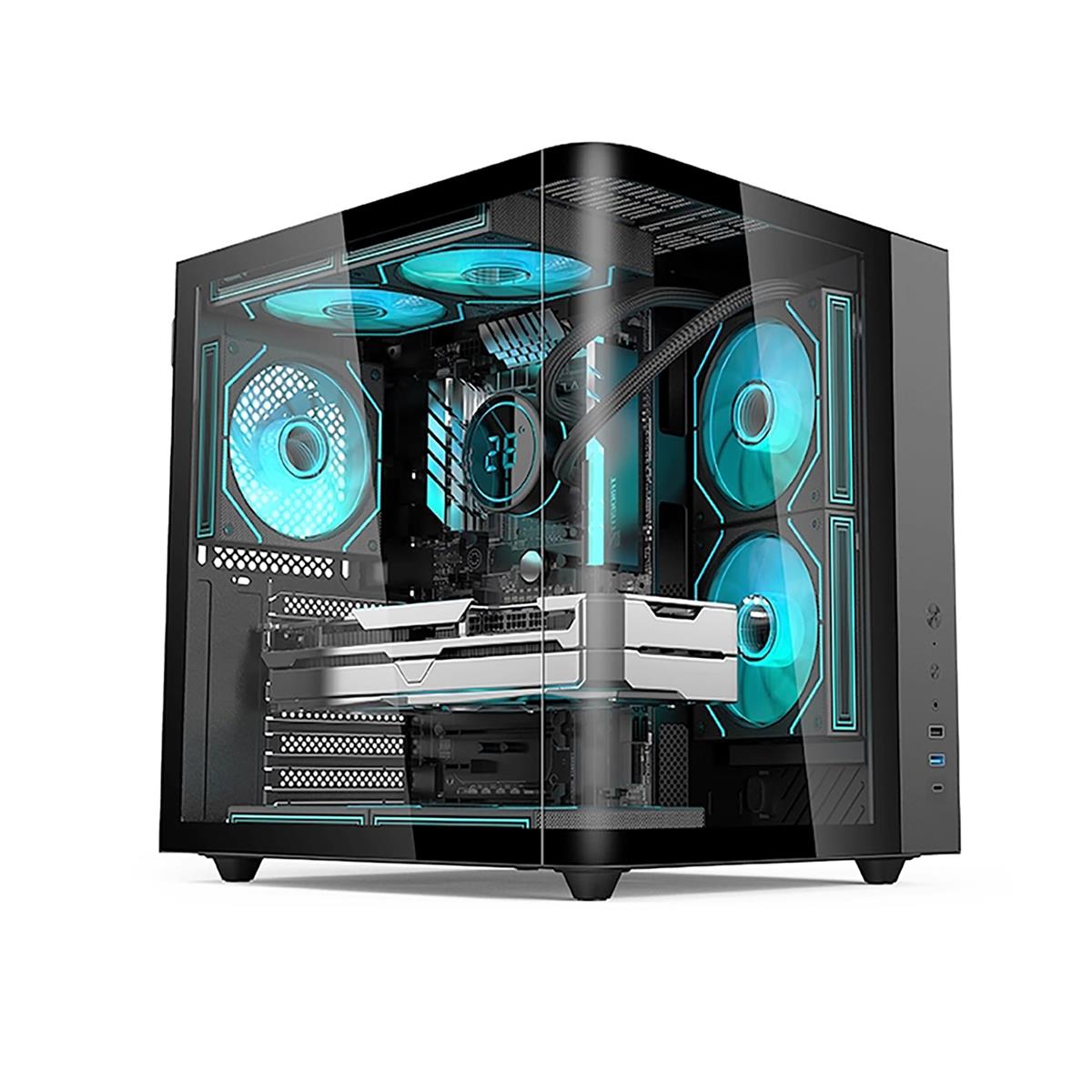 MOOTHMUSHI PCケース ATX対応 ミドルタワー ピラーレス設計 曲面強化ガラス側面パネル 静音&高冷却 ゲーム/オフィス兼用 (ブラック)
