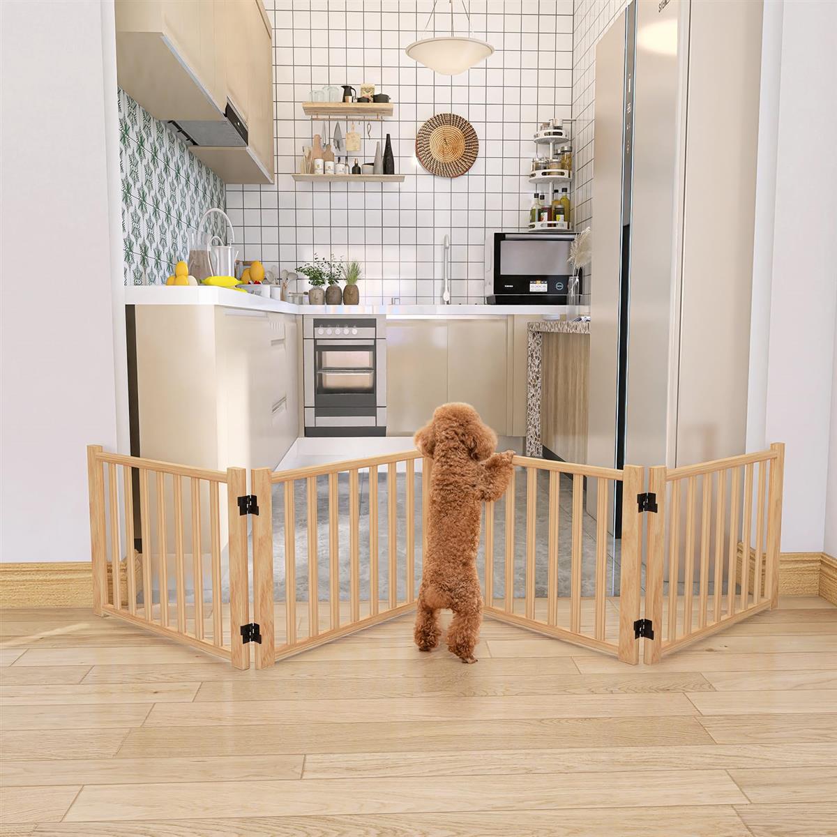 ペットゲート 木製犬ゲート ペットフェンス 高さ43cm 長さ234cm 置くだけゲート折りたたみ 倒れない いぬ 柵 室内 犬脱走防止 飛び出し防止 小型犬 中型犬用 天然木 4枚パネル YOCAN