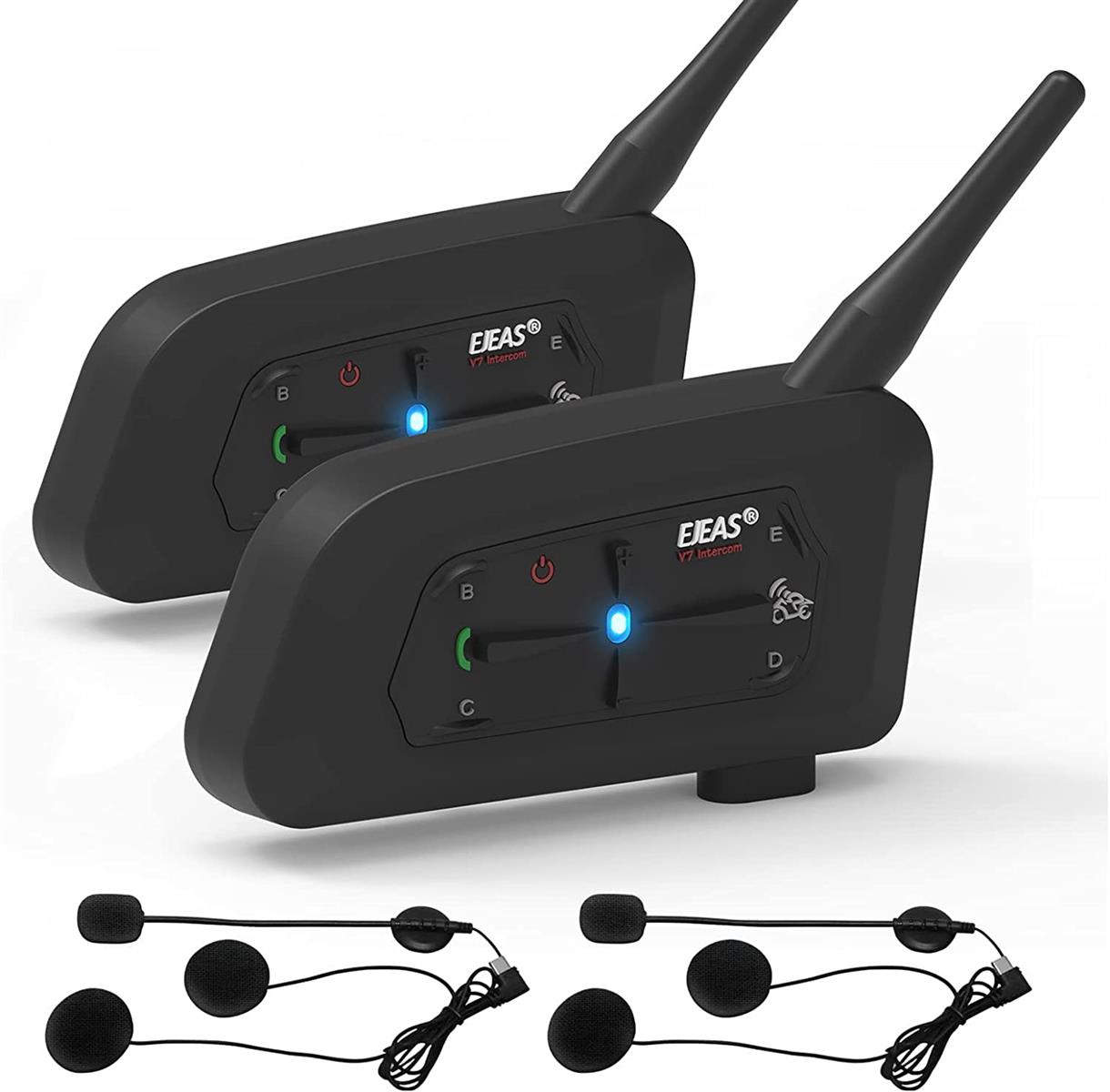 OBEST バイクインカム Bluetooth 5.1 ヘルメット用インカム 連続18H時間通話 7人接続2人同時通話 通話距離700m IP65防水 ヘルメット用インカム スマホ音楽再生/音声案内/自動通話応答/CVCノイズ軽減対応 V7 (2枚)｜Level-H