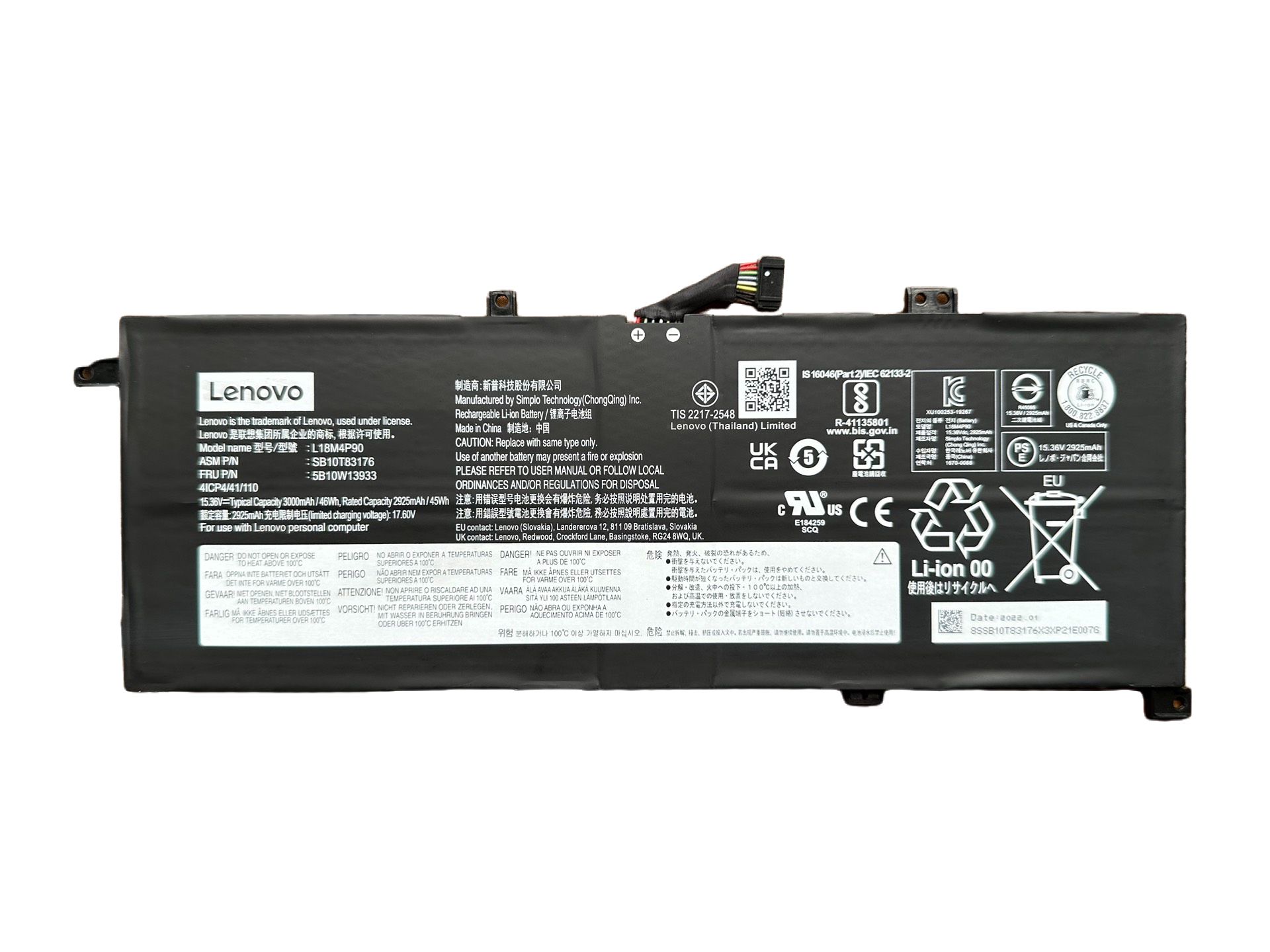 新品ThinkPad L13/L13 Yoga/L13 Gen 2/L13 Yoga Gen 2/S2 Gen 5/S2 Gen 6/S2 5th Gen 純正バッテリー 15.36V 46Wh TP00114A TP00114B TP00114C L18D4P90 L18M4P90 L18C4P90