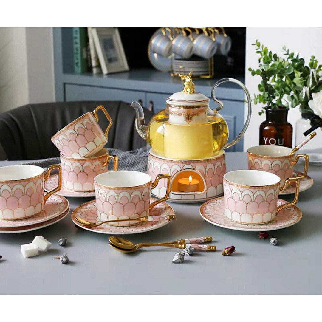 紅茶・珈琲優勝杯書き割り 優勝杯＆平円盤6客書き割り ．瀬戸ものティーセット