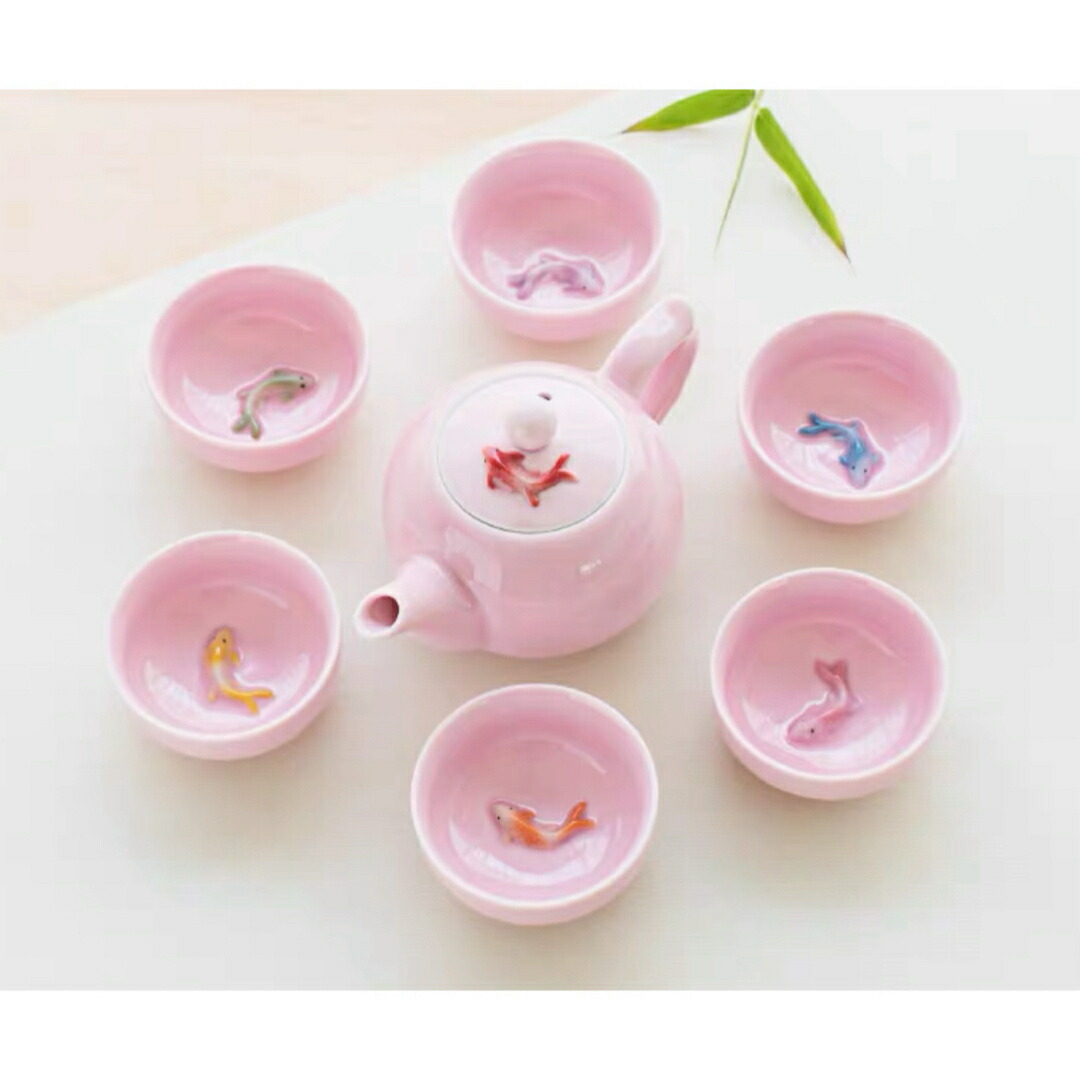 6客茶器揃 茶器仕かける 茶の葉 瀬戸もの 湯呑み 急須茶器仕かける 立体金魚型 フロアスタンド・ランプ-インテリア・寝具・収納-ライト・照明器具
