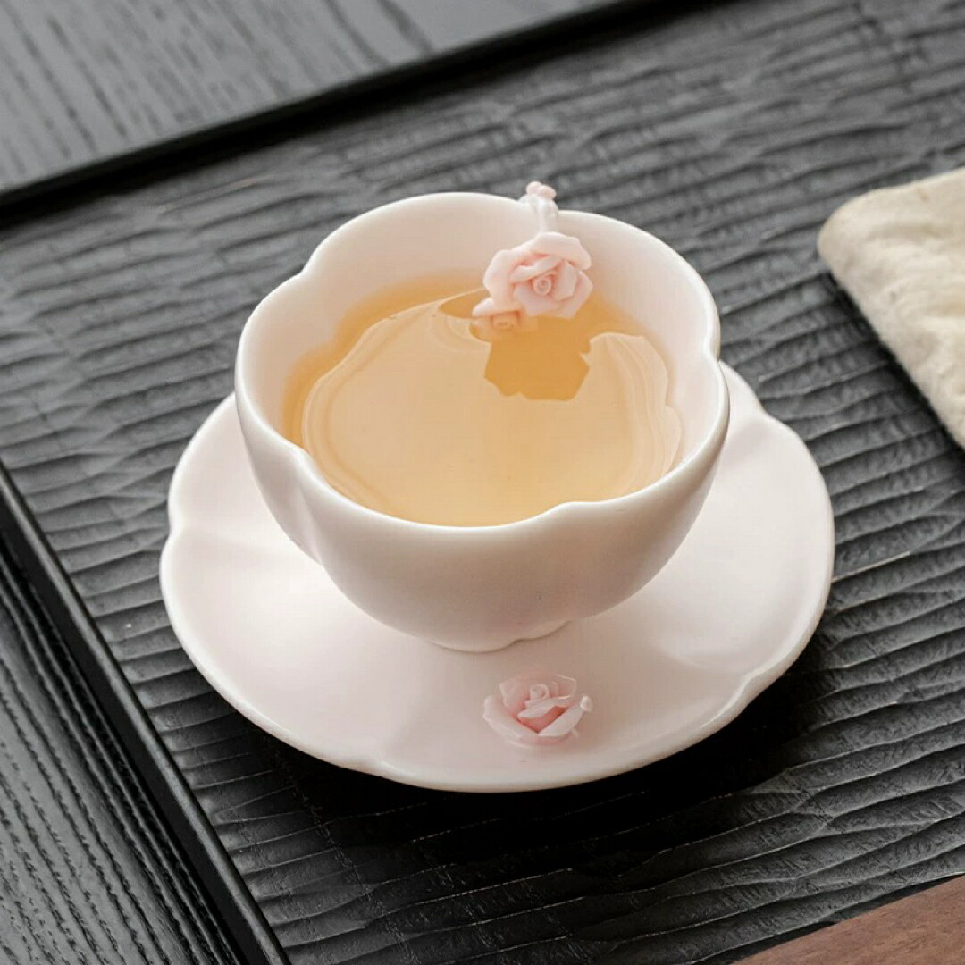 御膳上等 湯呑み1客仕かける ローズ花柄 ティーセット茶具仕かける 立体薔薇 茶道 フロアスタンド・ランプ-ライト・照明器具
