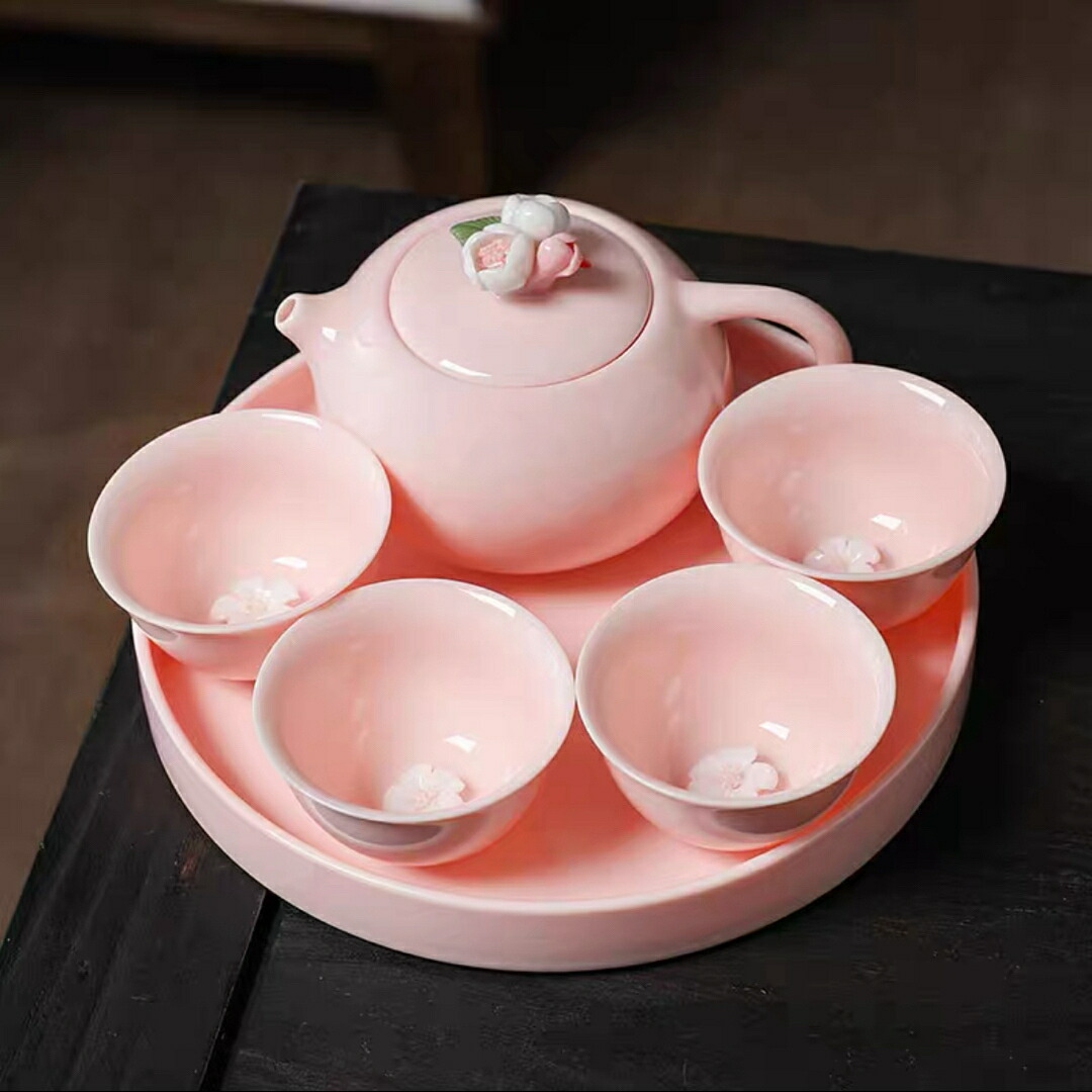 4客茶器揃 茶器セット お茶 立体の花　陶器 湯呑み 急須茶器セット｜Sinessy 店 26,610円