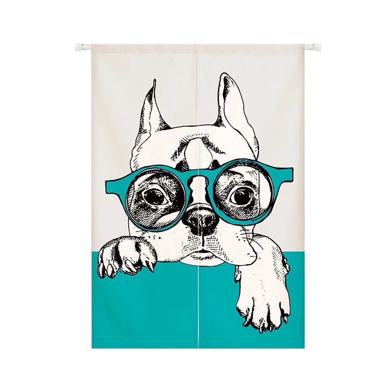 フレンチ・ブルドッグのれん ロング 貸し 85×120 犬柄 可愛らしい ．中仕切り 洋風 今めかしい