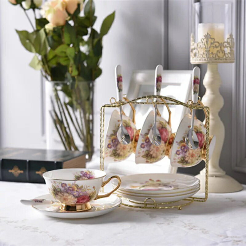 ティー・コーヒーカップセット カップ＆ソーサー4客セット 花柄 姫系雜貨 陶磁器ティーセット 27,536円