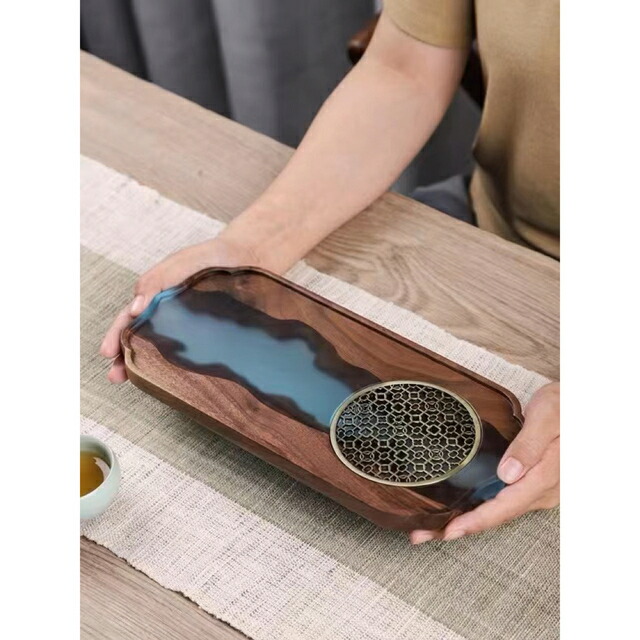 お盆 トレー 樹脂製 川 河流おぼん 茶道具 茶盆ランチトレイ カフェトレー