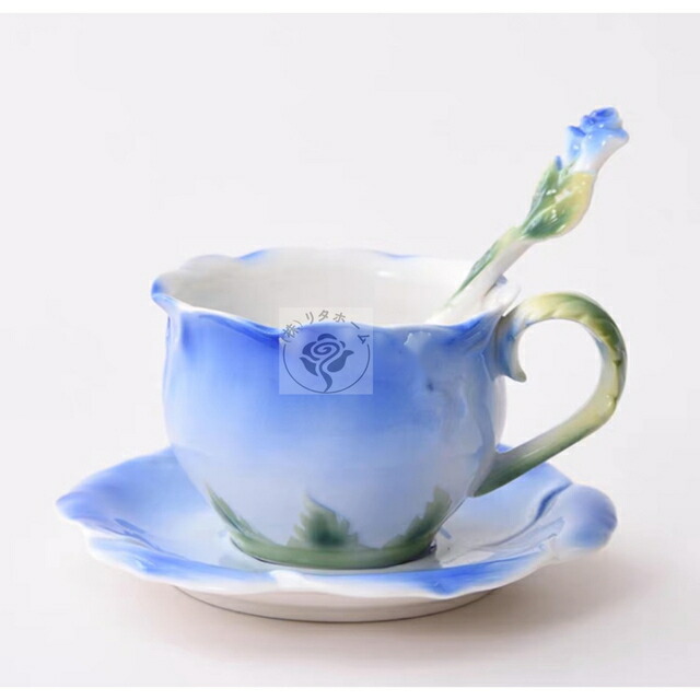 立体花形ティー・コーヒーカップセット カップ＆ソーサー2客セット 陶磁器