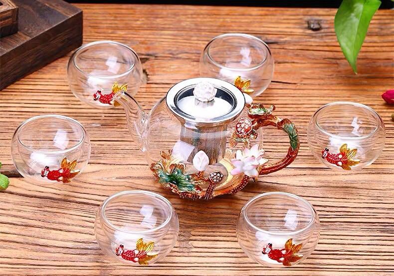 ~4客茶器揃 湯呑 急須 茶器セット ティーセット~ガラス製|Sinessy 店
