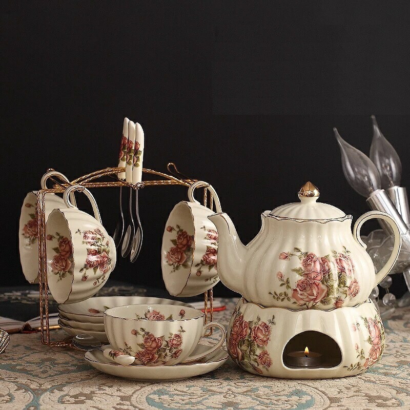 西洋ティー・コーヒーカップセット カップ＆ソーサー4客セット 薔薇花柄 Sinessy 店 新生活用品