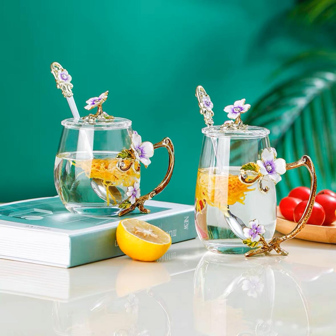 花柄ガラス製 ティーカップ セット食器 コーヒーカップ 豪華カップセット