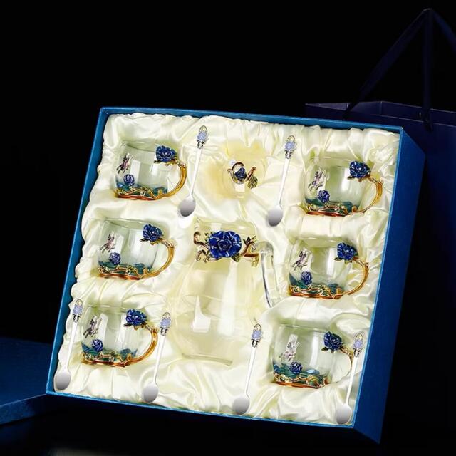 花柄ガラス製 ティーカップ セット．食器 コーヒーカップ 豪華カップセット
