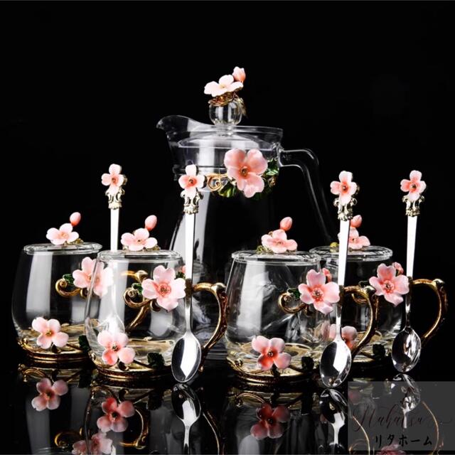 花柄ガラス製 ティーカップ セット．食器 コーヒーカップ 豪華カップセット｜Sinessy 店