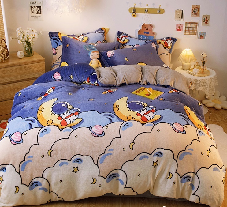 冬用フランネル寝具 ワイドダブル ベッド用品4点セット ボックスシーツ