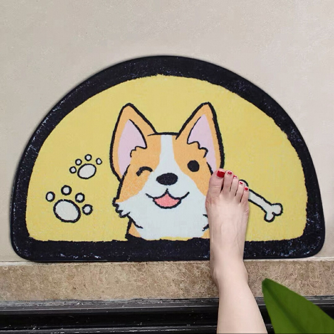 A065106コーギー ラグマット半円形 かわいい 犬柄 バスマット滑り止め 洗える足元マット 11,595円