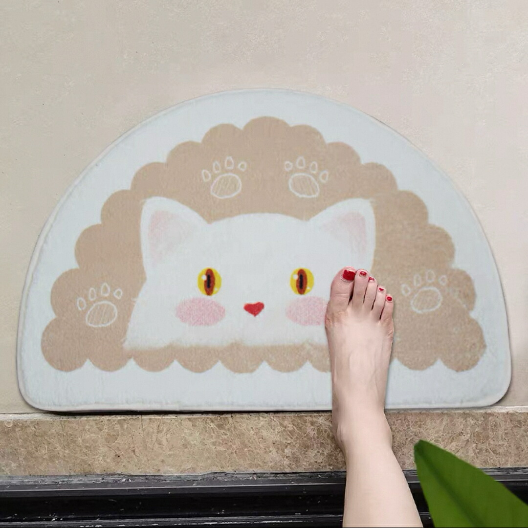 猫柄 ラグマット 半円形 かわいい バスマット 滑り止め付き 洗える 足元マット