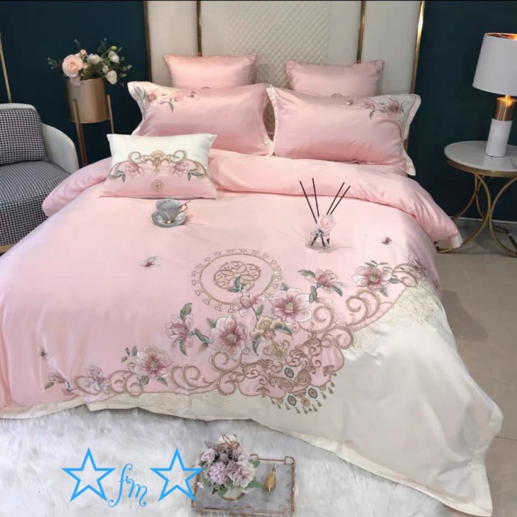 高級ワイドダブル ベッド用品4点セット 寝具 ボックスシーツ 枕カバー掛け布団カバー ベッドカバー