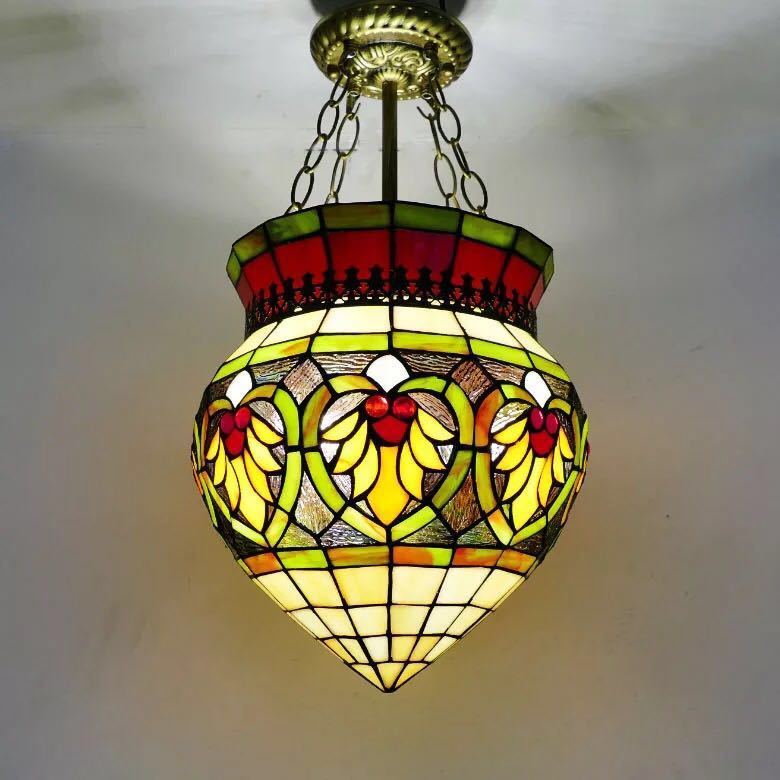 ペンダントライト豪華天井照明ステンドグラスランプ ガラス工芸品 電源直結タイプ