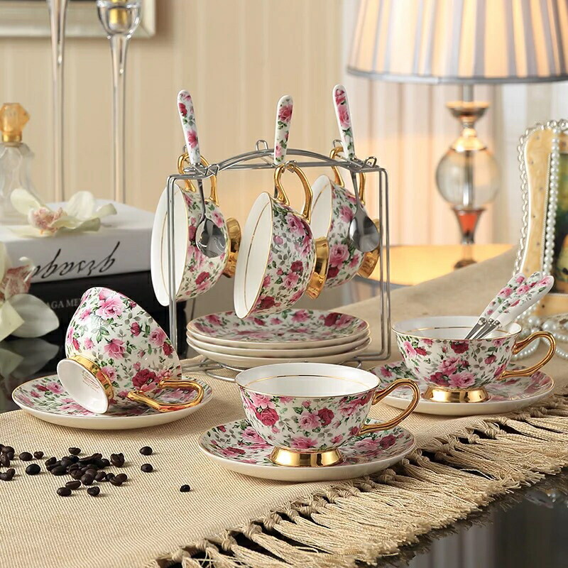ティー・コーヒーカップセット カップ＆ソーサー6客セット 花柄 姫系雑貨 陶磁器ティーセット 26,729円