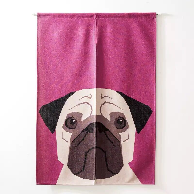 のれん ロング 暖簾 85&times;120パグ犬 犬柄 イヌ かわいい 間仕切り 洋風 おしゃれ パグ雑貨｜Sinessy 店