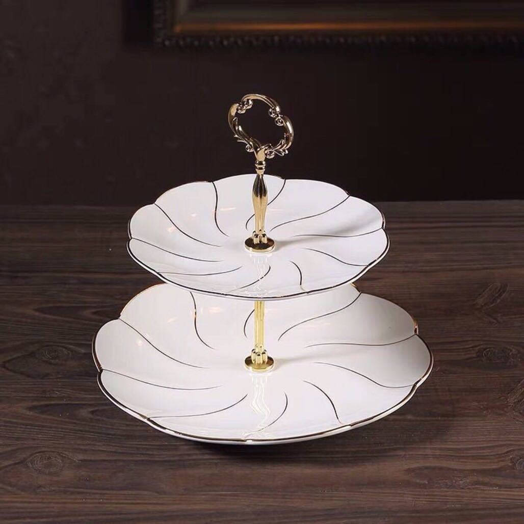 ケーキ スタンド プレート 2段セット アフタヌーンティー フルーツ トレー 皿．｜Sinessy 店 23,597円
