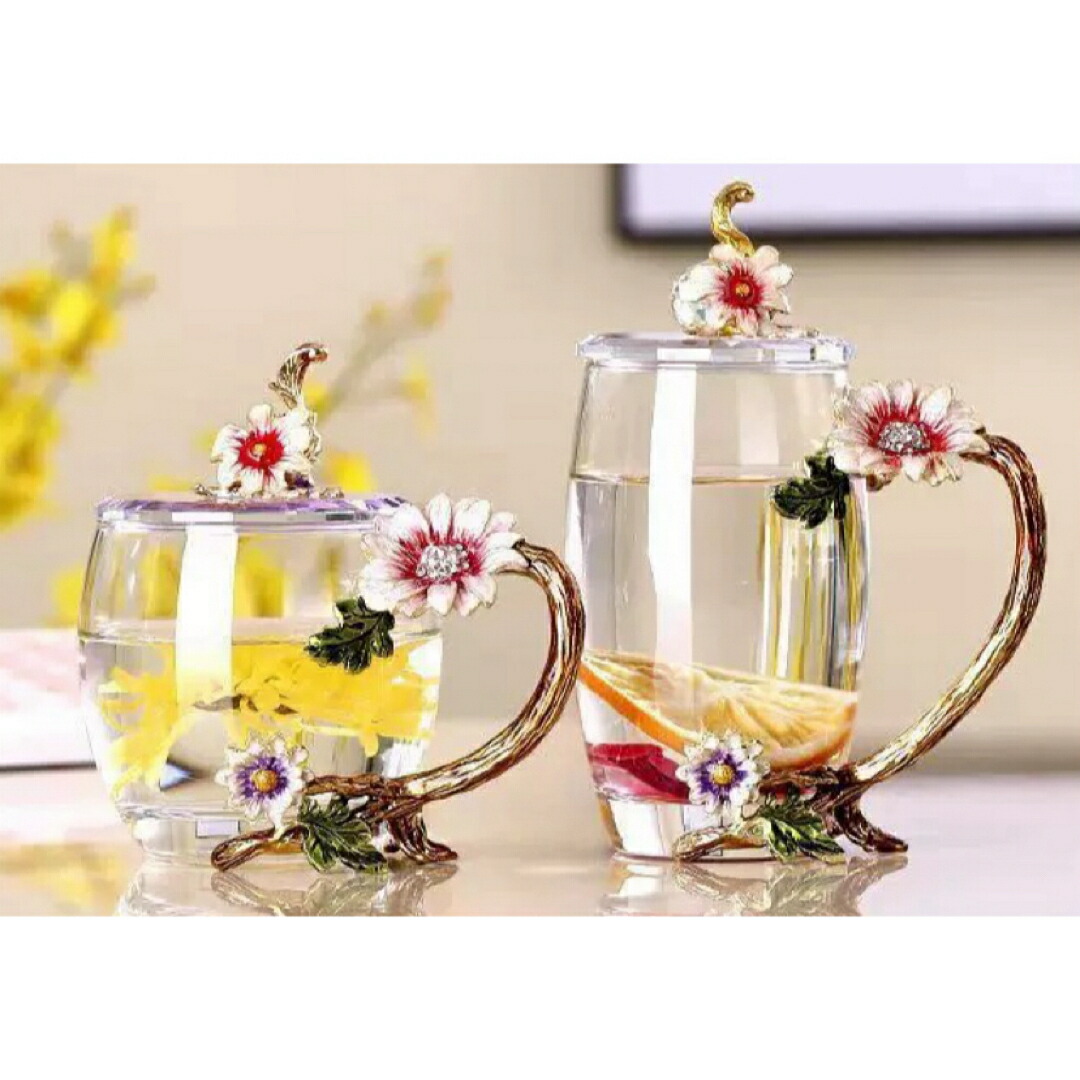 花柄 コーヒーカップ ガラス製 ティーカップ 2客セット食器 コーヒーカップ