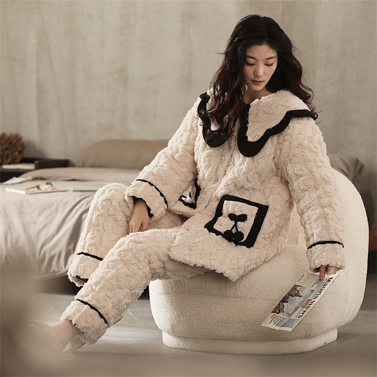 パジャマ ルームウェア レディース モコモコ 長袖 パジャマ 可愛い 襟付き 前開きフランネル ルームウェア 上下セット 暖かい 厚手 パジャマ 女性 秋冬 部屋着 ナイトウェア 柔らかい おしゃれ 快適 出産祝い 部屋着 母の日 大きいサイズ プレゼント