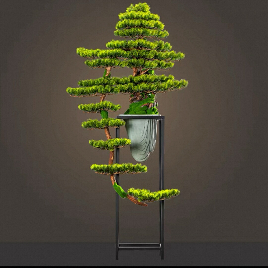 高級模造迎客松盆栽 置物 禅意迎客松盆栽装飾品 人工観葉植物