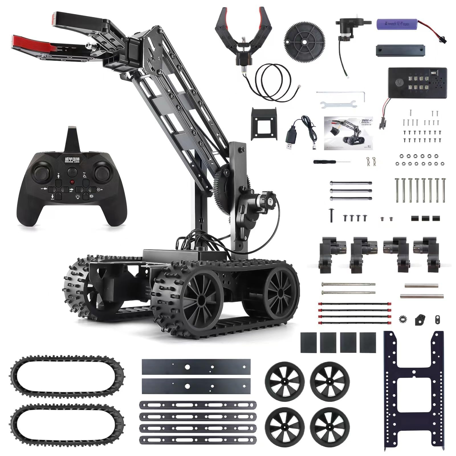 プログラミングロボット, ロボットアームセット,アルミニウム合金材質,腕が自由に動け,四輪駆動,多地形対応(芝生,砂地,石道),STEM科学教育,青少年と大人のプレゼント