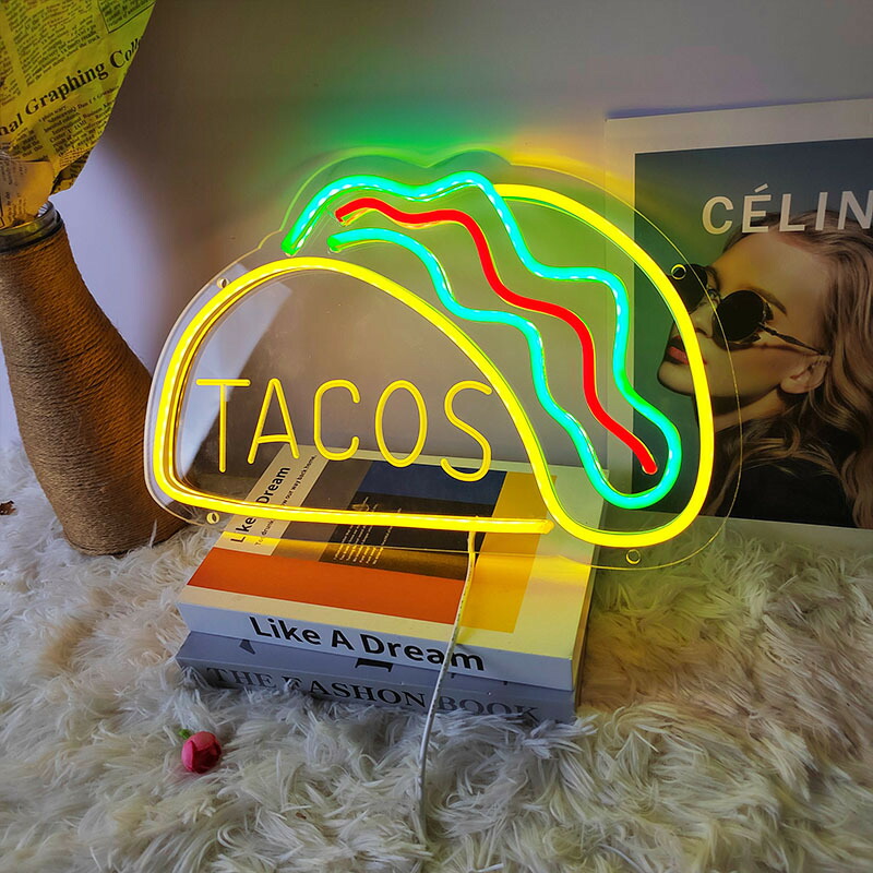 タコスネオンサイン 格好のいい LEDネオンともし火 飾り付け ネオンお知らせ tacos型 室内装飾 佇まい築造 食堂 赤ちょうちん ギフ 赤ちょうちん 喫茶店 食堂 USB給電 差し上げ物 かざり付ける 寝部屋ウォール名書き 制作室 介護ホーム 赤ちょうちん 喫茶店 野球クラブ 食堂