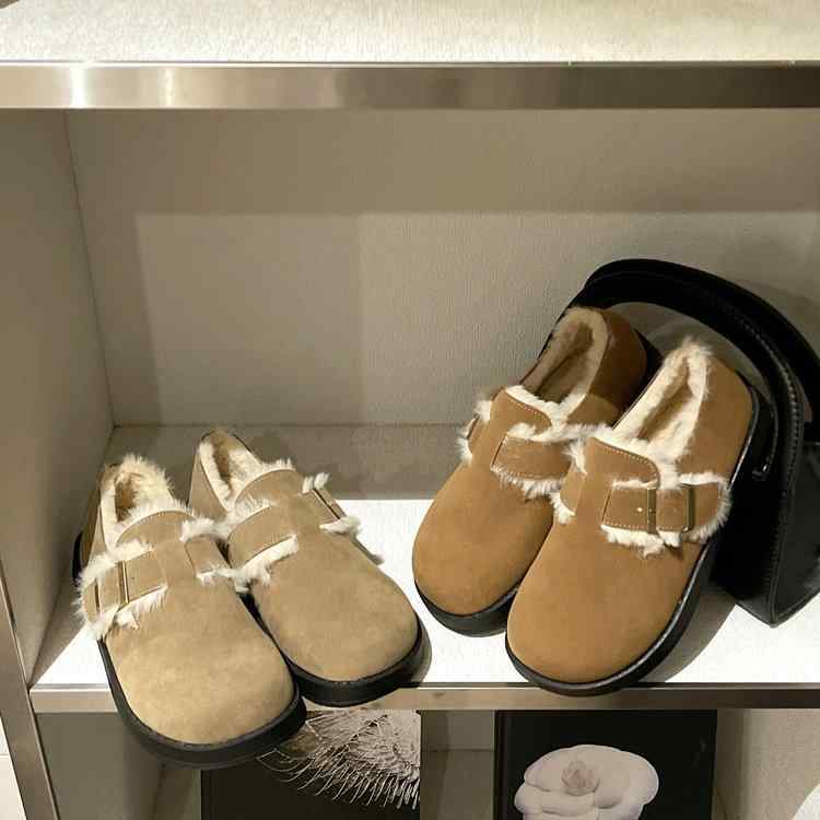 レディース シューズ ふわふわ 靴 レトロ 靴 秋冬 雪 綿 平べったい 足し加える 獣の皮 靴 靴 綿靴