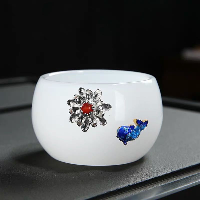 玉瓷カップ お茶カップ 高級感 湯呑み 4点セット 茶器．