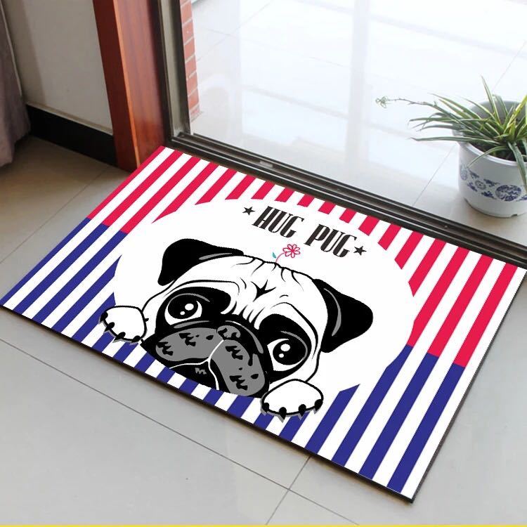 パグタイプラグマット 玄関マット．カーペット．お風呂マット 犬柄80x120cm パグ雑貨