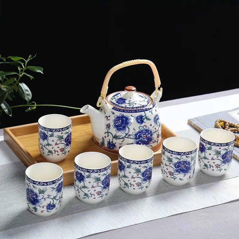 6客茶器揃 湯呑 急須 茶器セット ティーセット 陶磁器 茶器セット .トレー付き