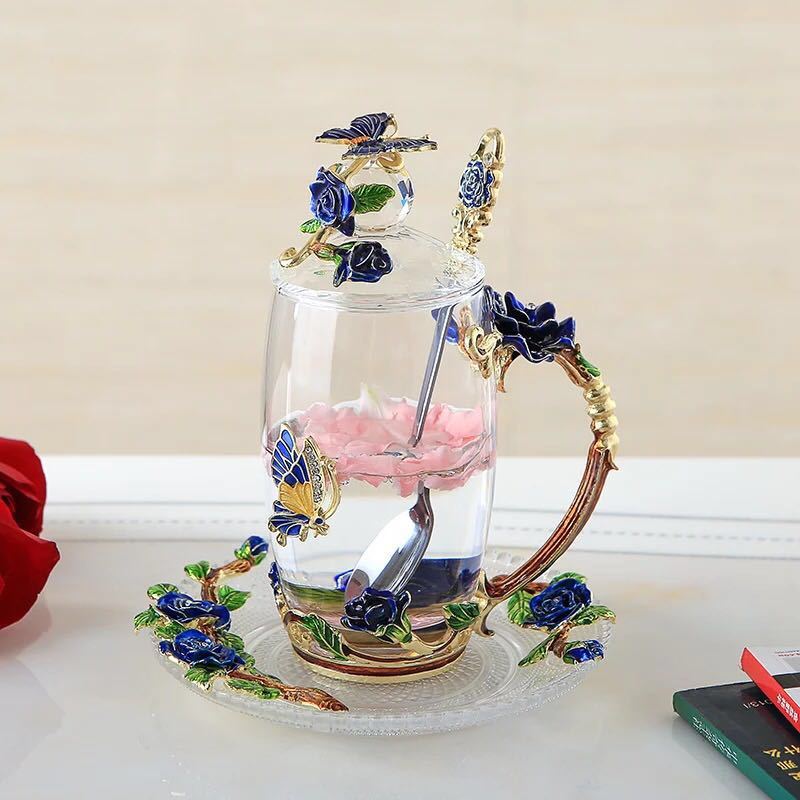 薔薇花柄ガラス製 . 4点セッ