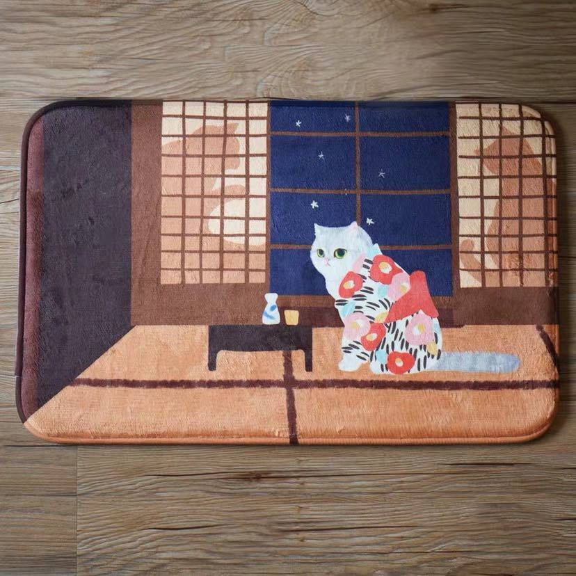 ★リビングマット ★ 玄関マット カーペット マット 滑り止め★ 45x70cm 猫雑貨．