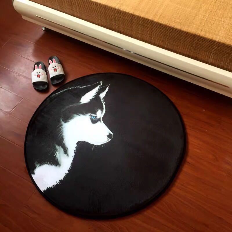 マット リビングマット 玄関マット カーペット．お風呂マット 90cm 犬柄雑貨 ハスキー