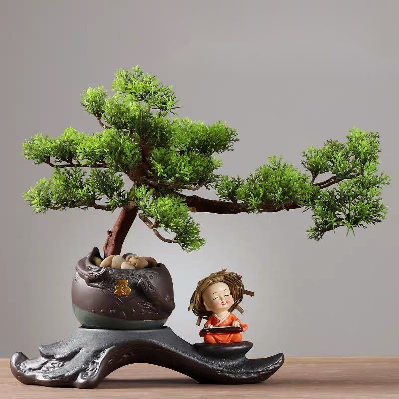 高級模造迎客松盆栽 ．置物 迎客松盆栽装飾品 花芸術 ．人工観葉植物 26,792円