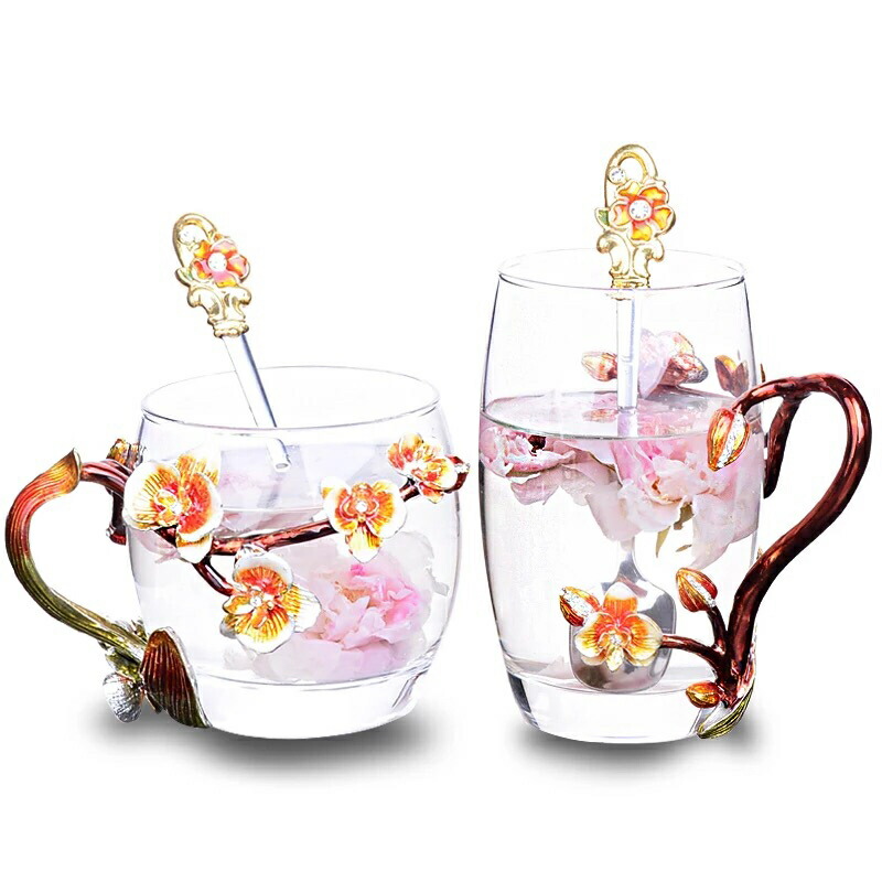 花柄 ガラス製 4点セット食器 コーヒー