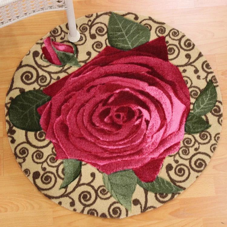 リビングマット 玄関マット カーペット ラグマット 滑り止め 80cm 薔薇の花