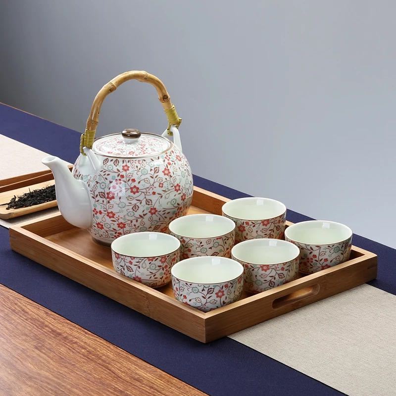 6客茶器揃 湯呑 茶器セット ティーセット 陶磁器 茶器セット トレー付き