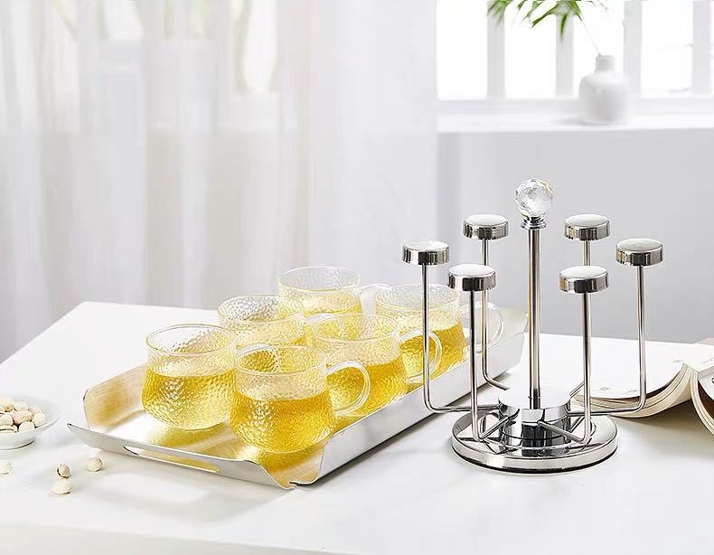 西洋ティー・コーヒーカップセット カップ6客セット ガラス製ティーセット カップラック付き