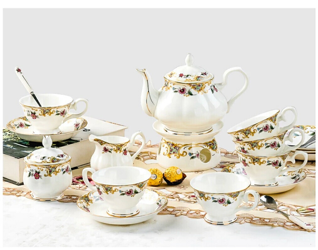 西洋ティー・コーヒーカップセット カップ＆ソーサー4客セット 花柄 豪華カップ 陶磁器ティーセット｜Sinessy 店