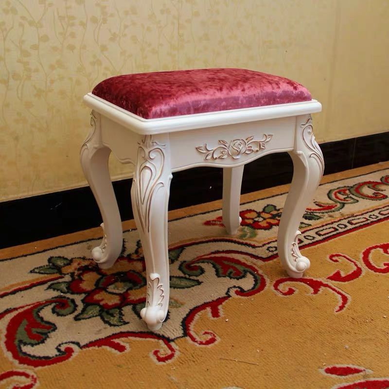 高級軟座テーブル椅子 イス家具 アメリカ式 スツール　ヨーロッパ式スツール 猫脚 雕刻 インテリア調 腰掛け 幅42cm
