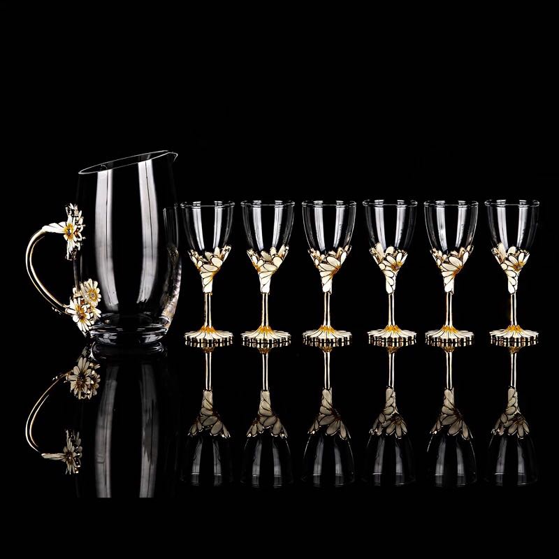 高級ガラス 冷酒用 酒器セット 上品ミニワイングラス 7点セット