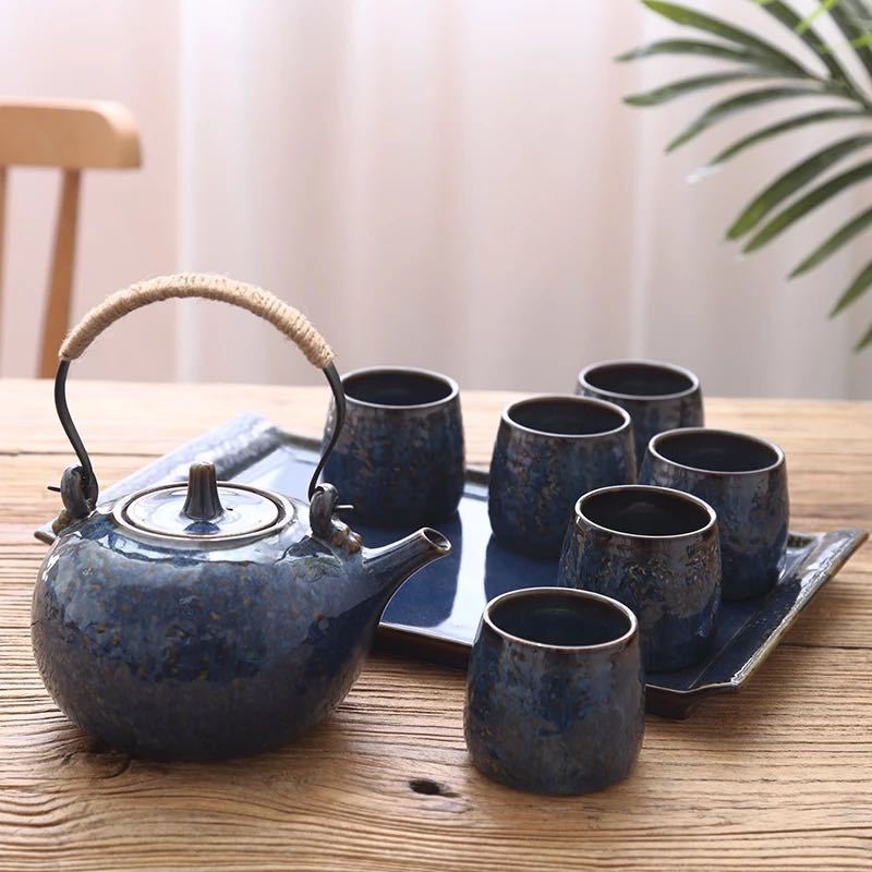 6客茶器揃 湯呑 急須 ポット 茶器セット ティーセット トレー付き
