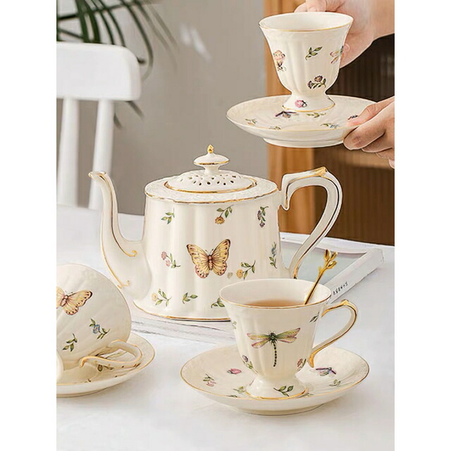 ティー コーヒーカップセット カップ&ソーサー4客セット 陶磁器ティーセット